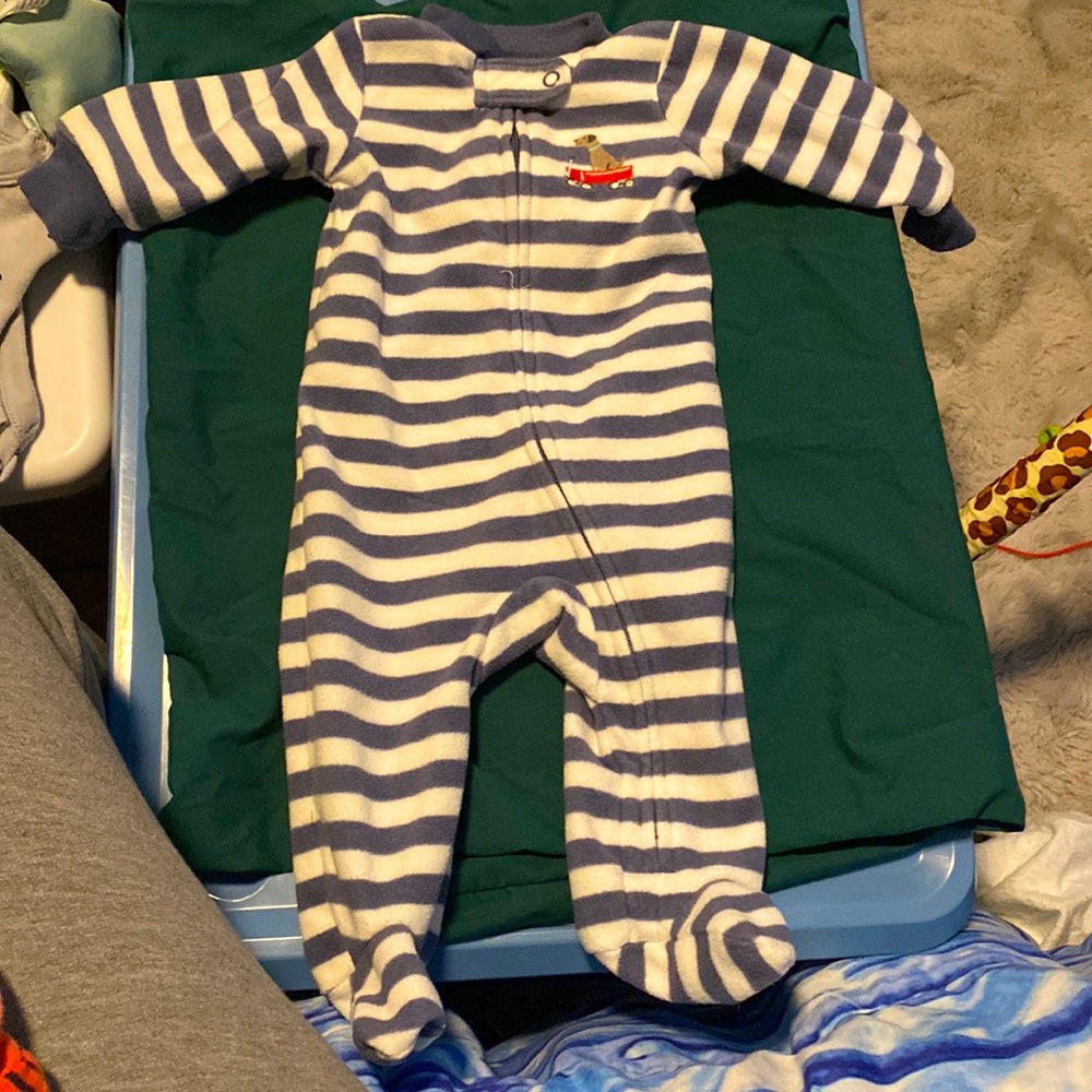 Carters grey and white fleece pj, orange and  black striped carters Pjs